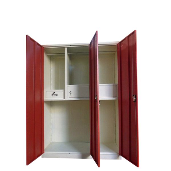 3-Door Steel Wardrobe with Mirror and Drawers