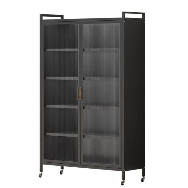 Mobile Kitchen Storage Cabinet with Glass Doors-001