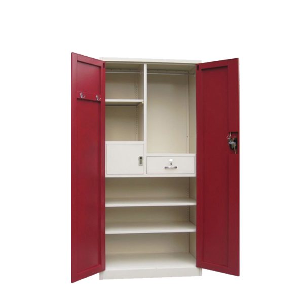 3-Door Steel Wardrobe with Mirror and Drawers