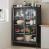 Mobile Kitchen Storage Cabinet with Glass Doors-001