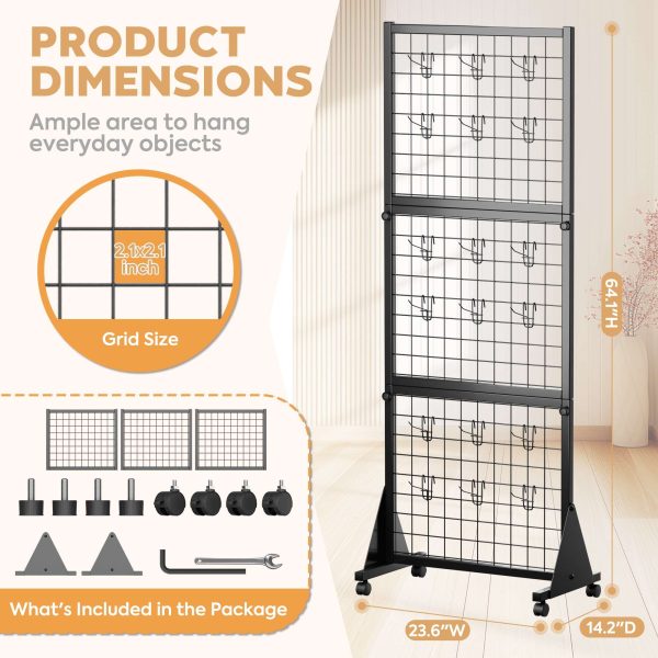 Grid Wall Storage Rack with Wheels