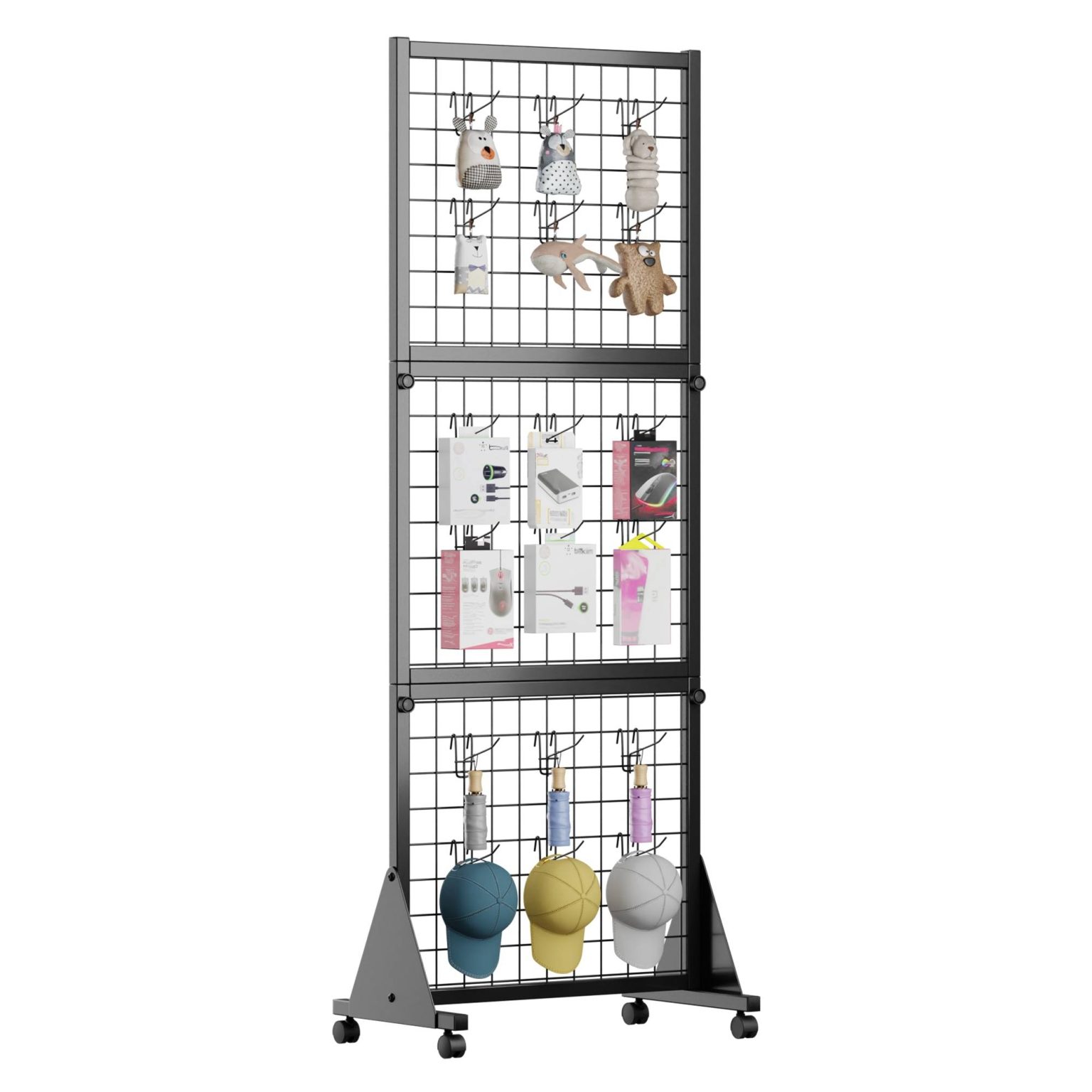 Grid Wall Storage Rack with Lockable Wheels – 64.1