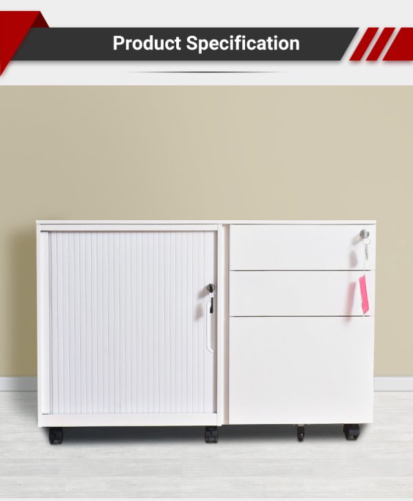 Steel Mobile Pedestal Cabinet with Sliding Door and 3 Drawers