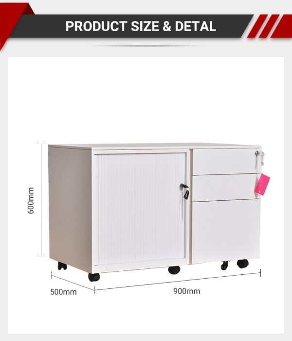 Steel Mobile Pedestal Cabinet with Sliding Door and 3 Drawers