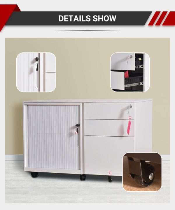 Steel Mobile Pedestal Cabinet with Sliding Door and 3 Drawers