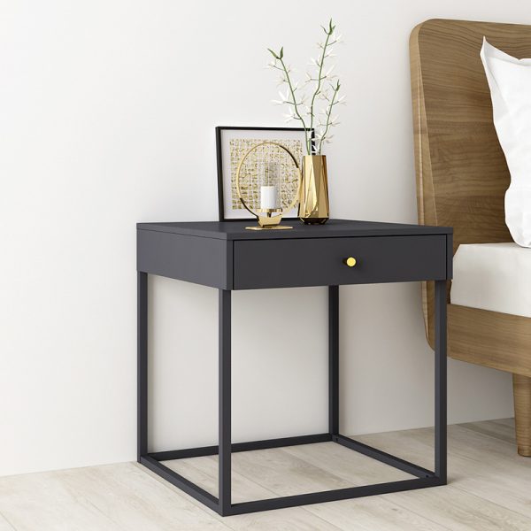 Modern Steel Nightstand with Drawer