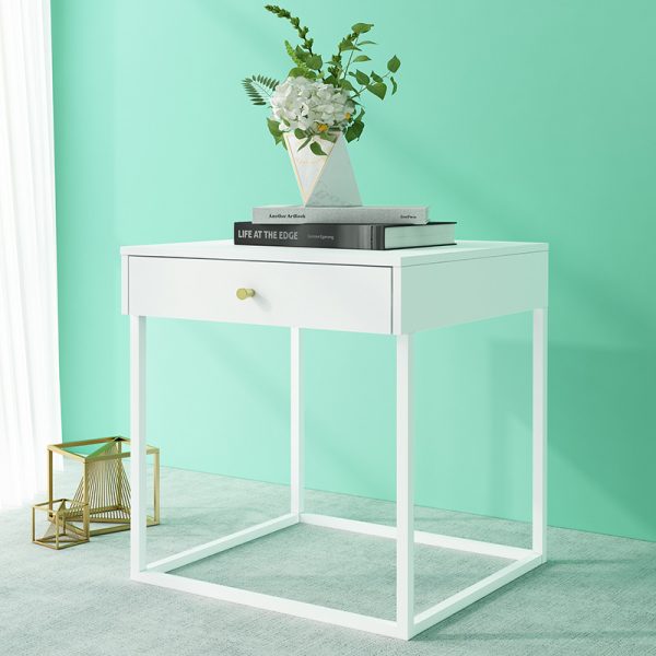 Modern Steel Nightstand with Drawer