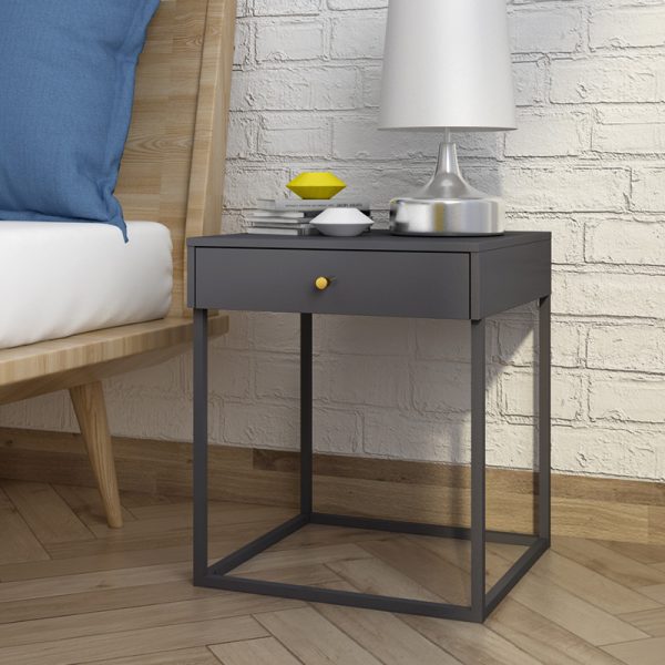 Modern Steel Nightstand with Drawer
