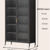Mobile Kitchen Storage Cabinet with Glass Doors-001