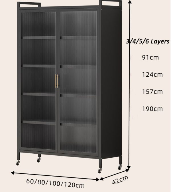 Mobile Kitchen Storage Cabinet with Glass Doors-001