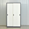 Grey sliding-door filing cabinet