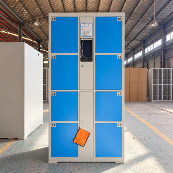 24-compartment smart electronic locker supporting 4G and Wi-Fi for remote control; customizable dimensions and colors.