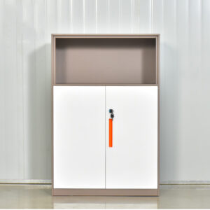 1 Modern Steel Office Storage Cabinet with Open Shelf and Lockable Doors
