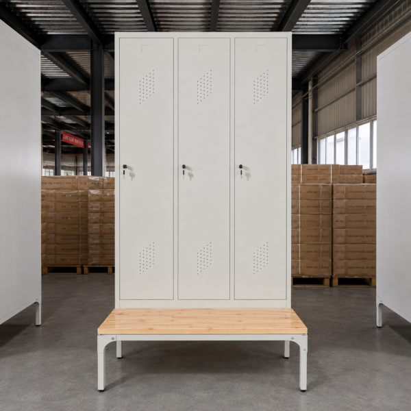 Steel Locker with Wooden Bench for Changing Rooms