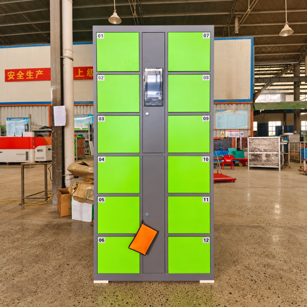 12-door Smart Locker,Self-Service Storage Unit, steel electronic-lock storage units,supports remote control, suitable for supermarkets, gyms, and shopping malls.