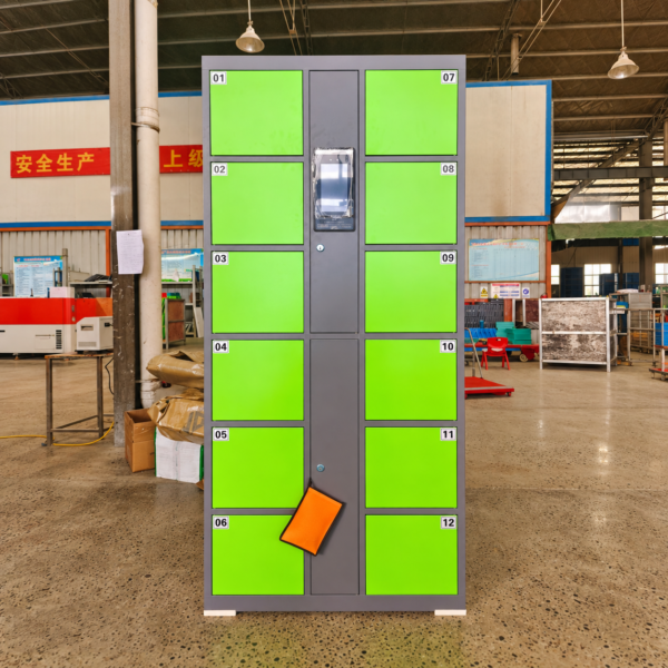 12-door Smart Locker,Self-Service Storage Unit, steel electronic-lock storage units,supports remote control, suitable for supermarkets, gyms, and shopping malls.