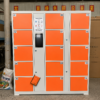Smart Locker,9 door steel storage locker with electronic locks, offering 24-hour self-service storage and supporting payment via credit card, banknotes, and QR code.