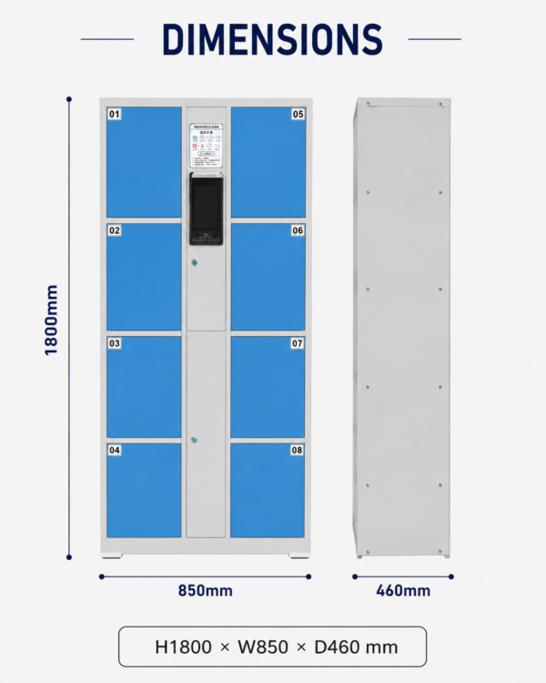 24-compartment smart electronic locker supporting 4G and Wi-Fi for remote control; customizable dimensions and colors.
