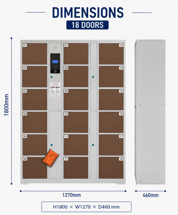 24-compartment smart electronic locker supporting 4G and Wi-Fi for remote control; customizable dimensions and colors.