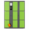Smart Locker,9 door steel storage locker with electronic locks, offering 24-hour self-service storage and supporting payment via credit card, banknotes, and QR code.
