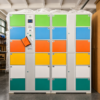 24-compartment smart electronic locker supporting 4G and Wi-Fi for remote control; customizable dimensions and colors.