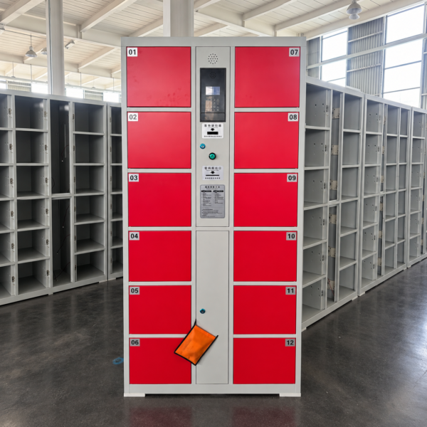 24-compartment smart electronic locker supporting 4G and Wi-Fi for remote control; customizable dimensions and colors.